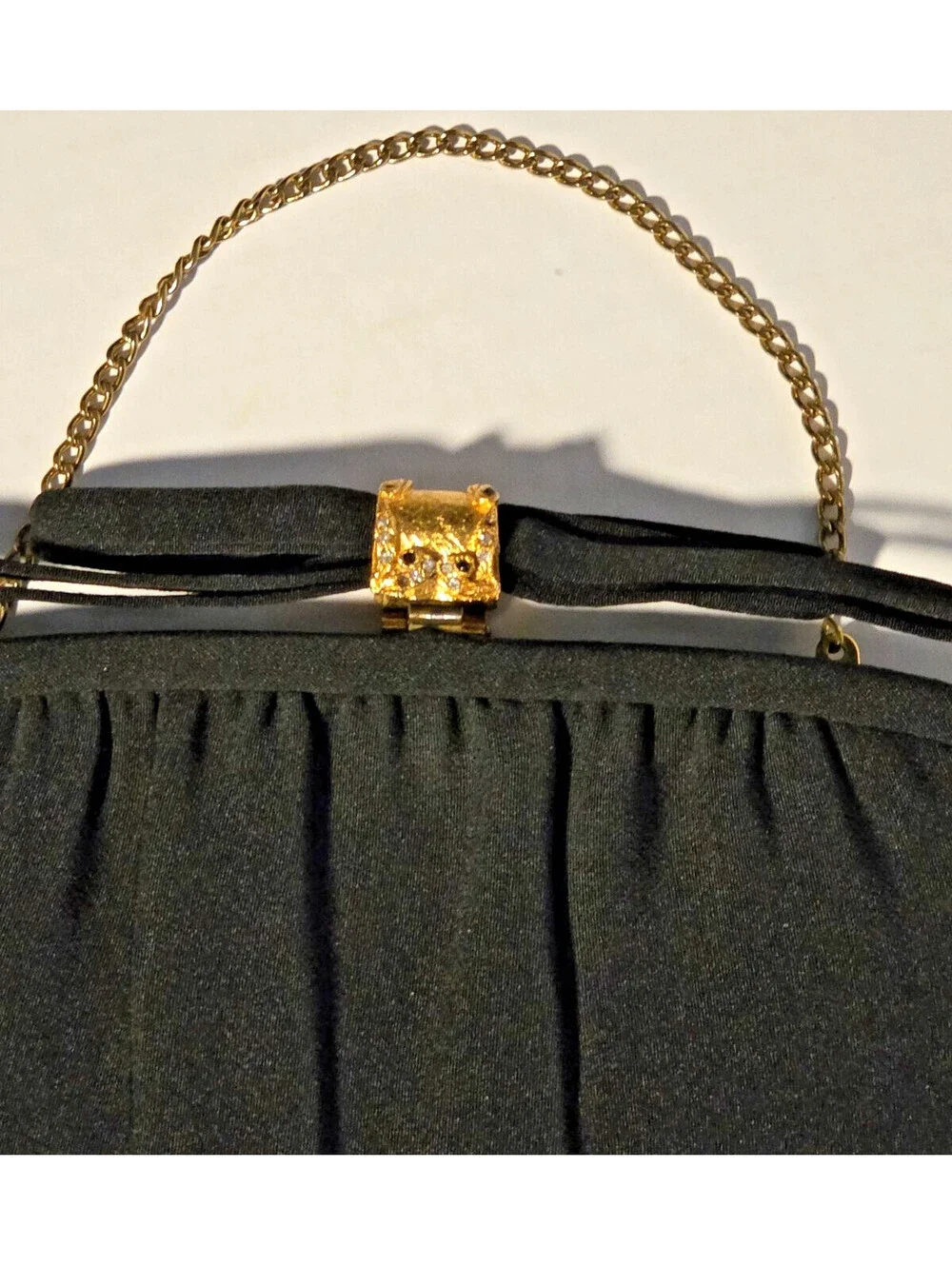 Vintage After Five Lowy & Mund Black Satin 50s/60s Clutch Coin Purse Tag Attach